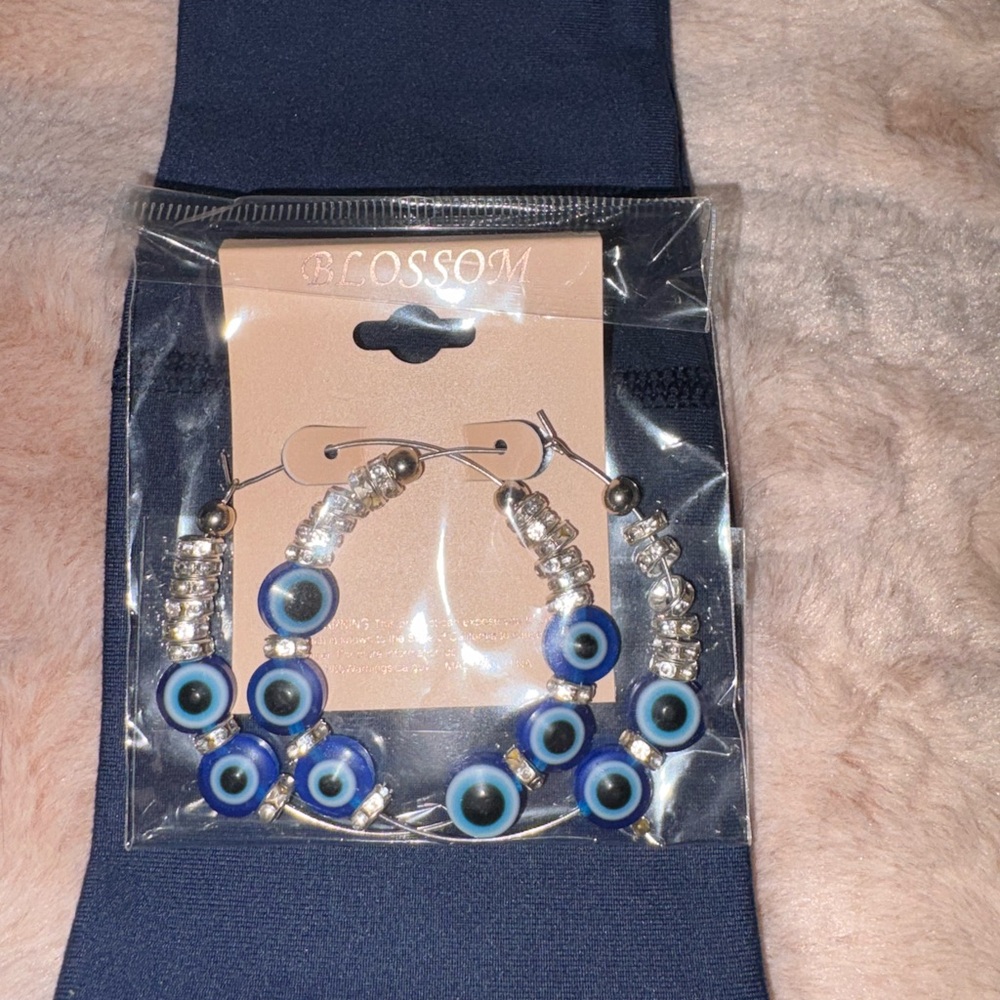 Blue Evil Eye Hoop Earrings